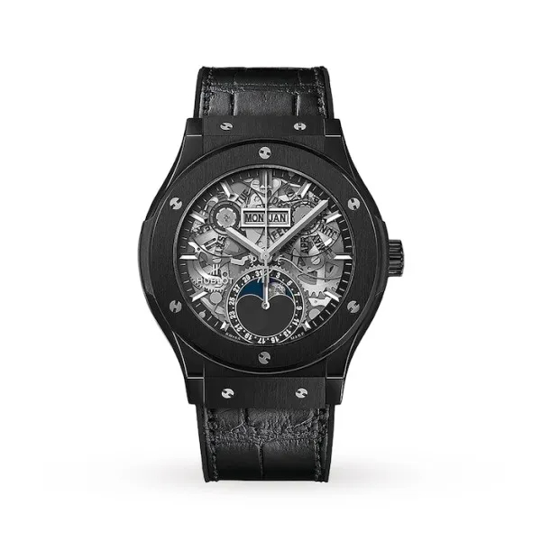 Hublot Classic Fusion Ref. 547.CX.0170.LR Super Clone Watch – Black Ceramic Black Dial Leather Strap Fake Replica