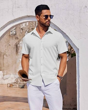 button down shirt men short sleeve