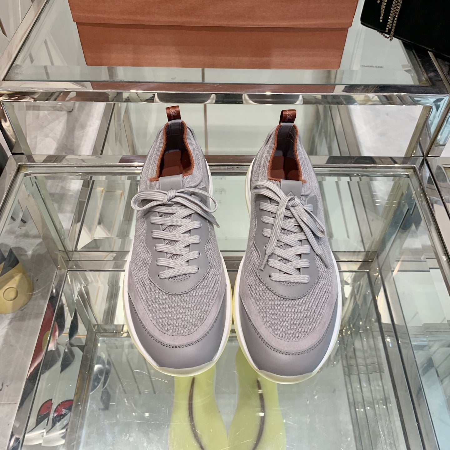 SNEAKER IN GRAY CANVAS MIX SUEDE WITH LAMBSKIN、mysite、Cacoeks