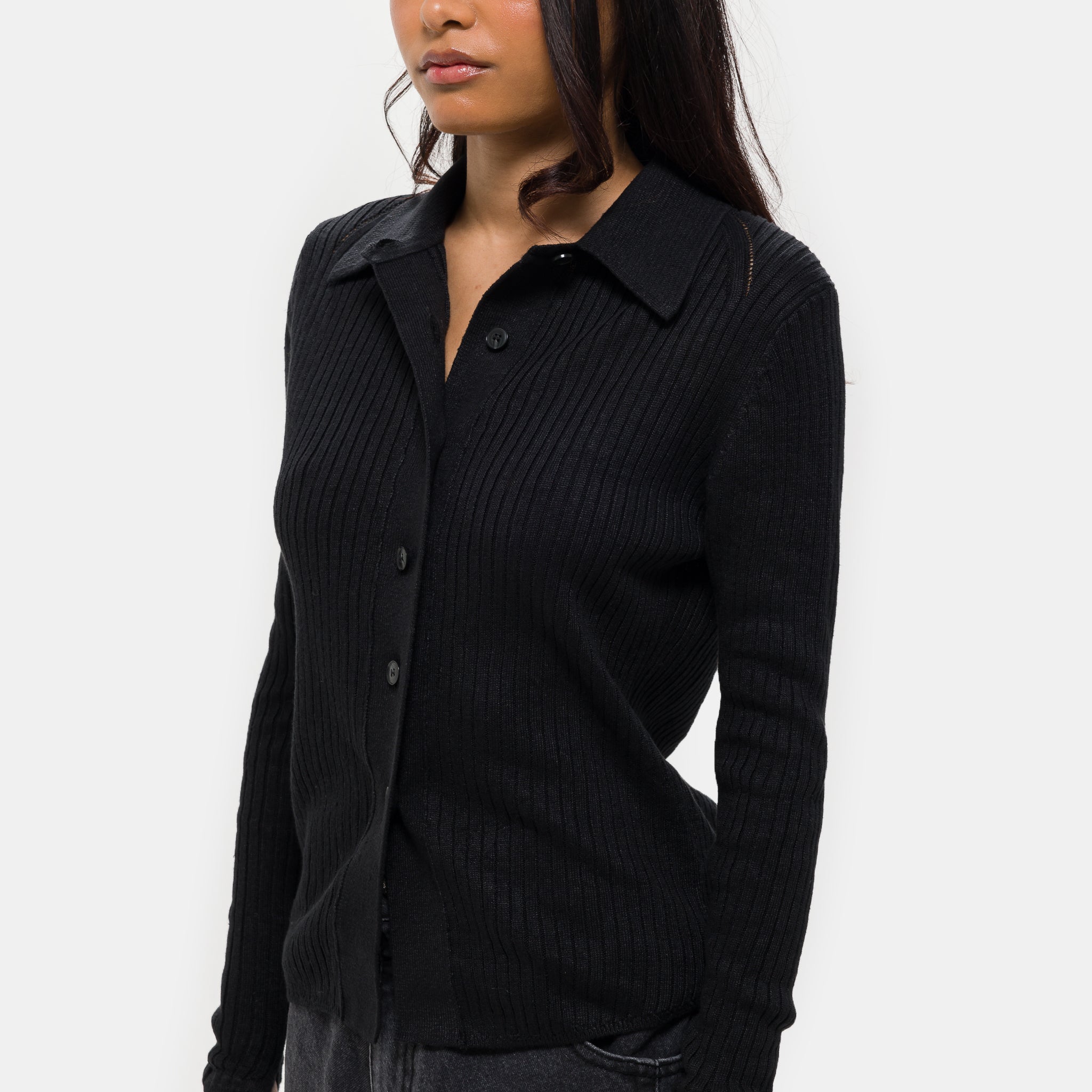 Knitted Rib Shirt in Washed Graphite
