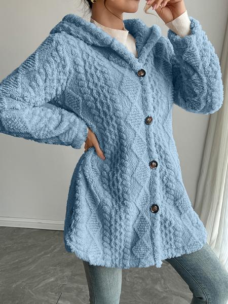 Women's Solid Color Fuzzy Hooded Jacket, Casual Long Sleeve Outerwear for Daily Wear, Ladies Clothes for All Seasons, Winter Womenswear