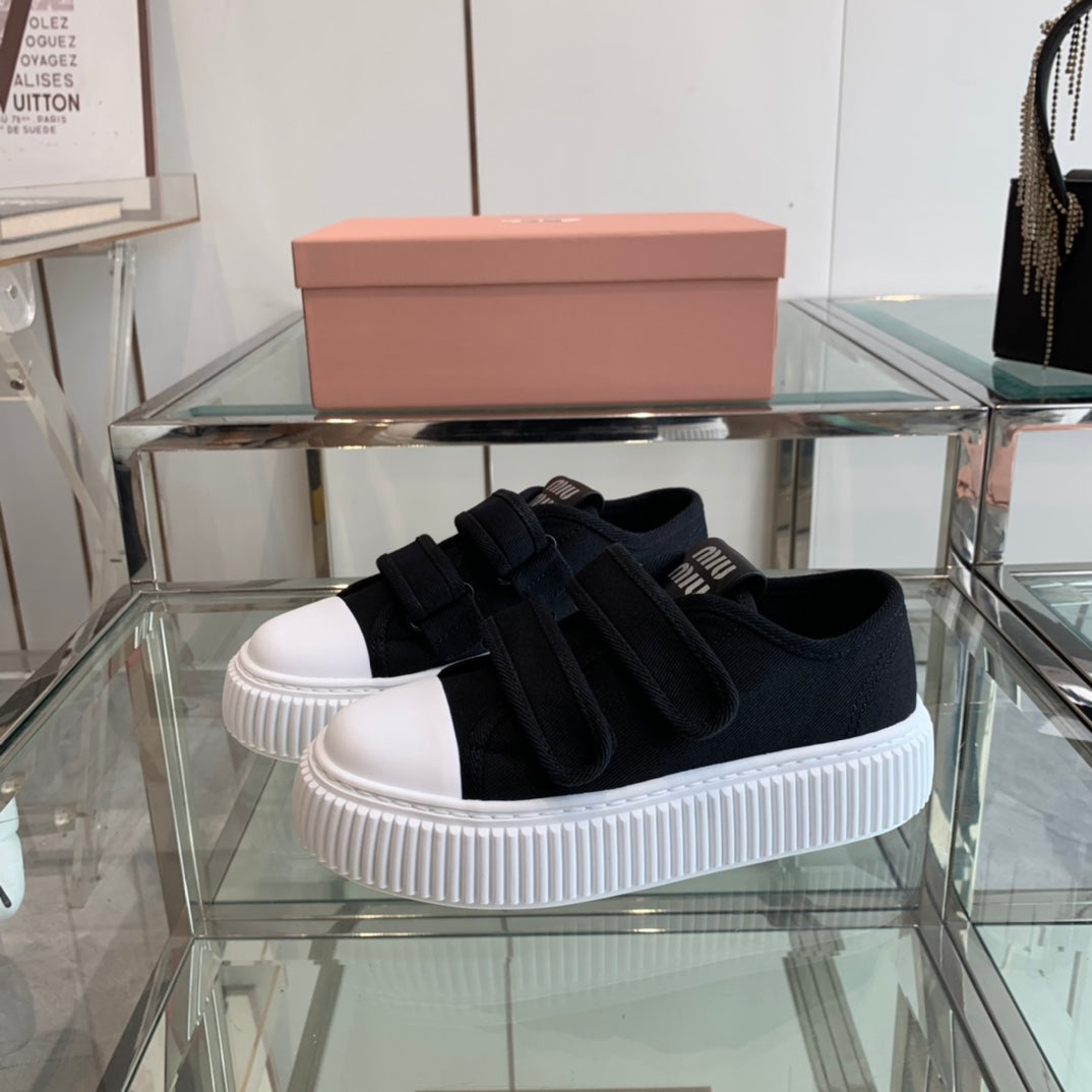 Thick-Soled Denim Sneakers Black and White、mysite、Cacoeks