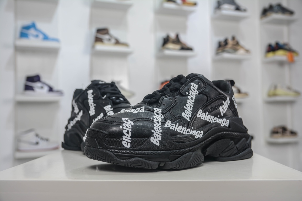 Balenciaga Triple S Logotype Sneaker in Black、mysite、Cacoeks