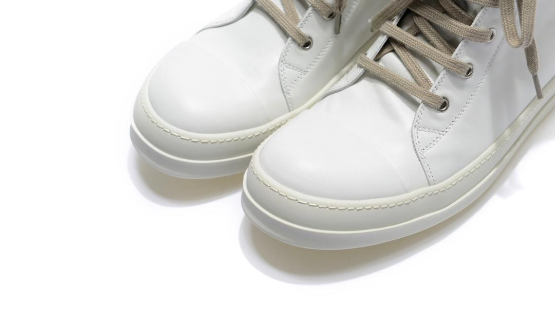 Rick Owens Leather High Top Sneaker in White Cream、mysite、Cacoeks