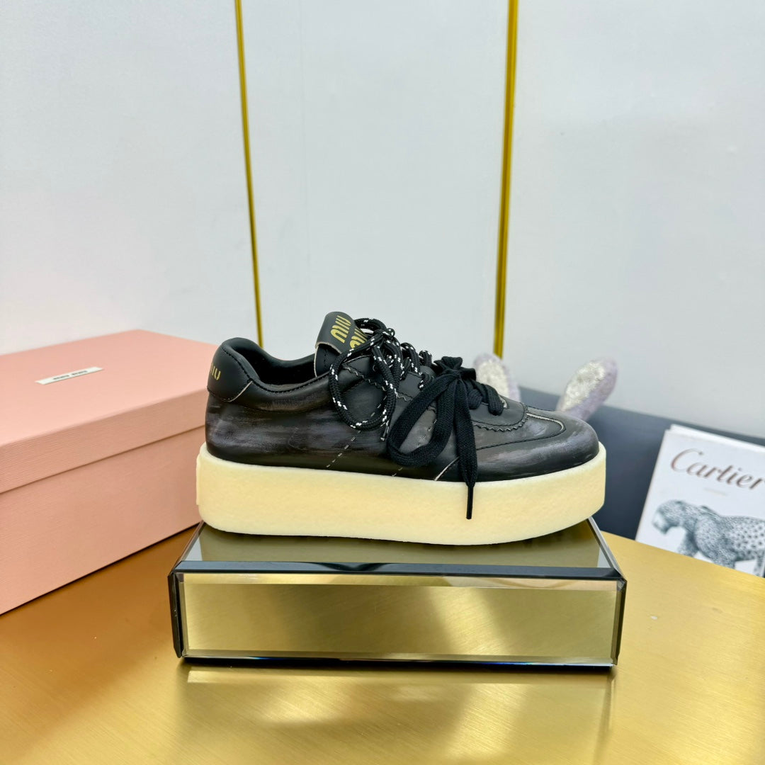 THICK-SOLED RETRO SNEAKERS IN BLACK DUST LAMBSKIN、mysite、Cacoeks