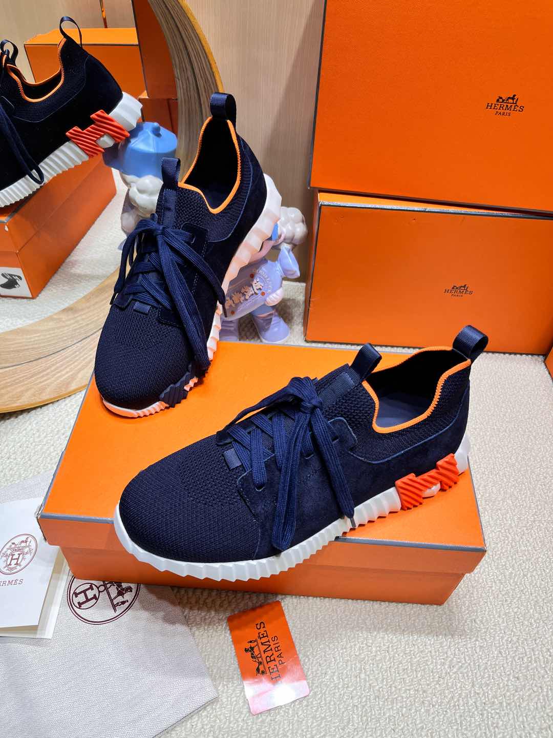 DEPART SLIP-ON SNEAKER IN NAVY BLUE KNIT AND CALFSKIN、mysite、Cacoeks