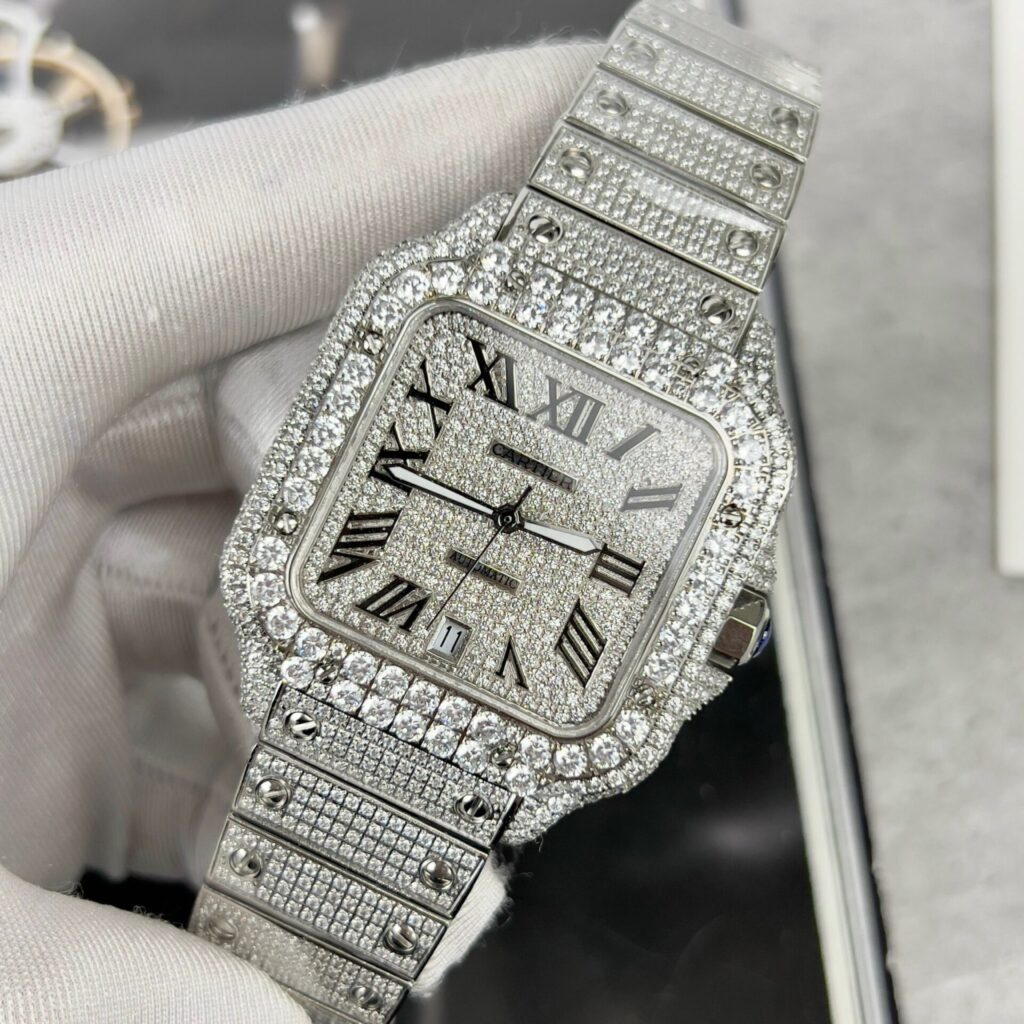 Đồng Hồ Cartier Santos Replica Cao Cấp Nam Đính Đá (2)