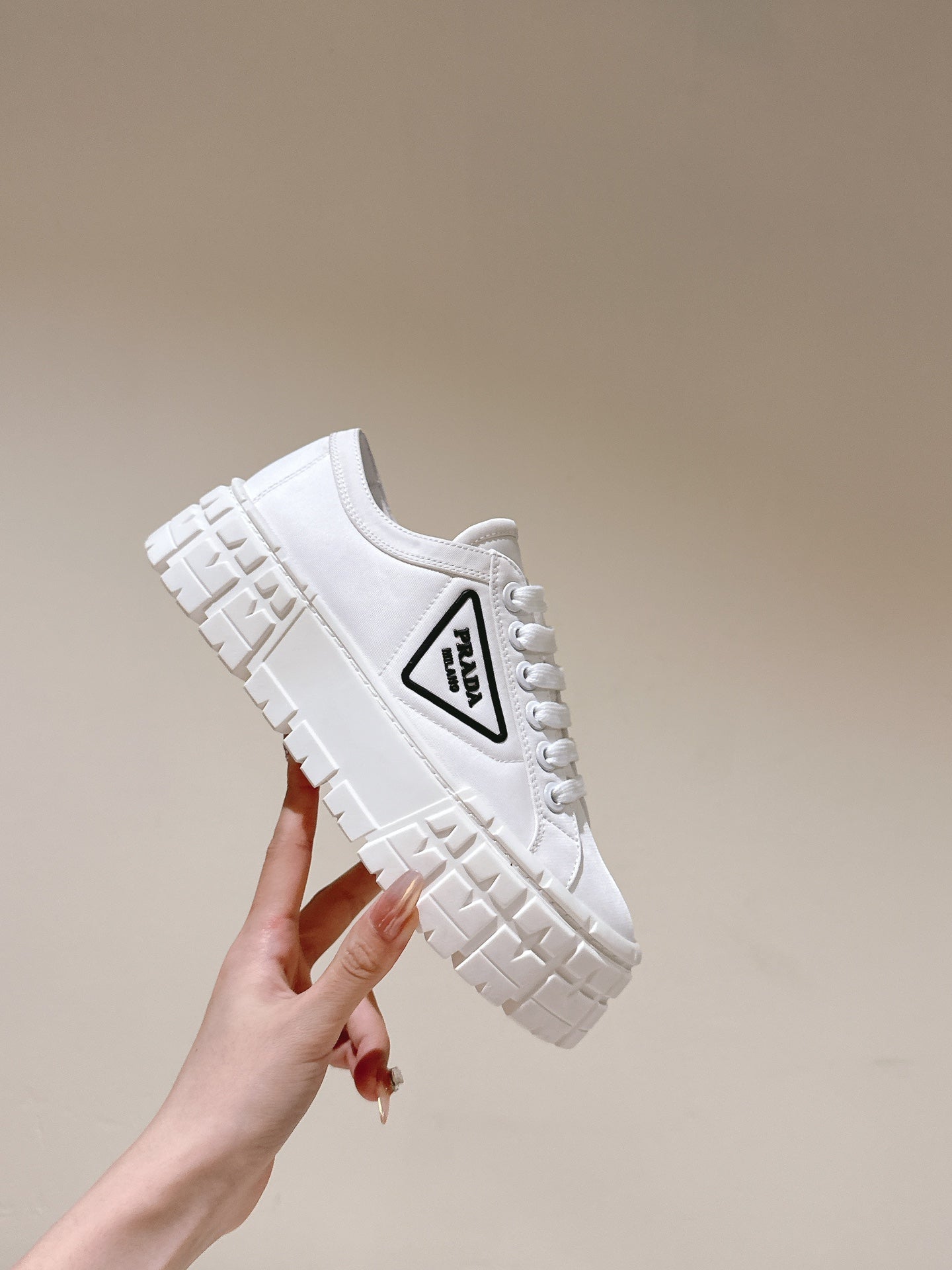 PRA DOUBLE WHEEL RE-NYLON GABARDINE SNEAKERS WHITE CALFSKIN、mysite、Cacoeks