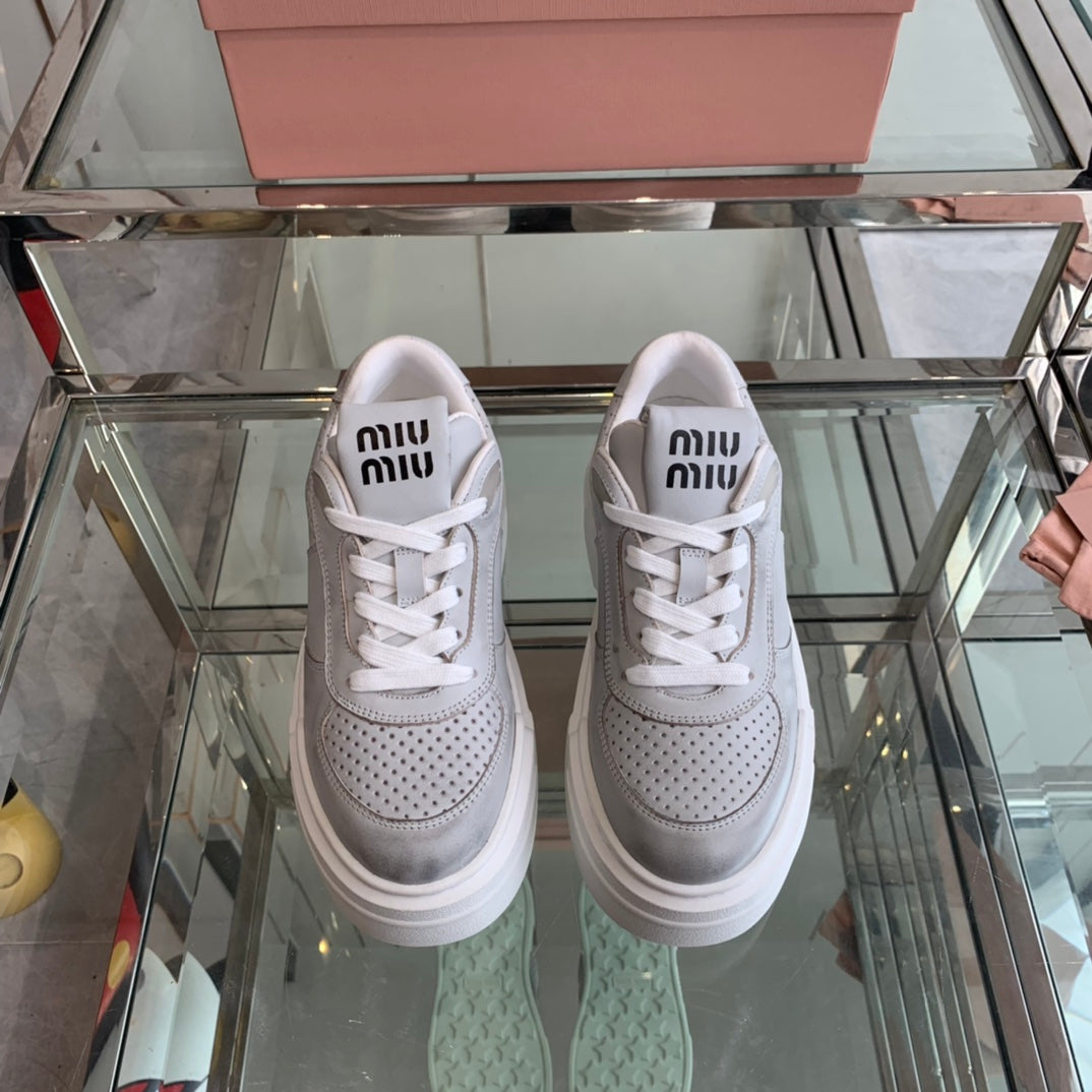 Sneakers Thick-soled Light Gray Cowhide、mysite、Cacoeks