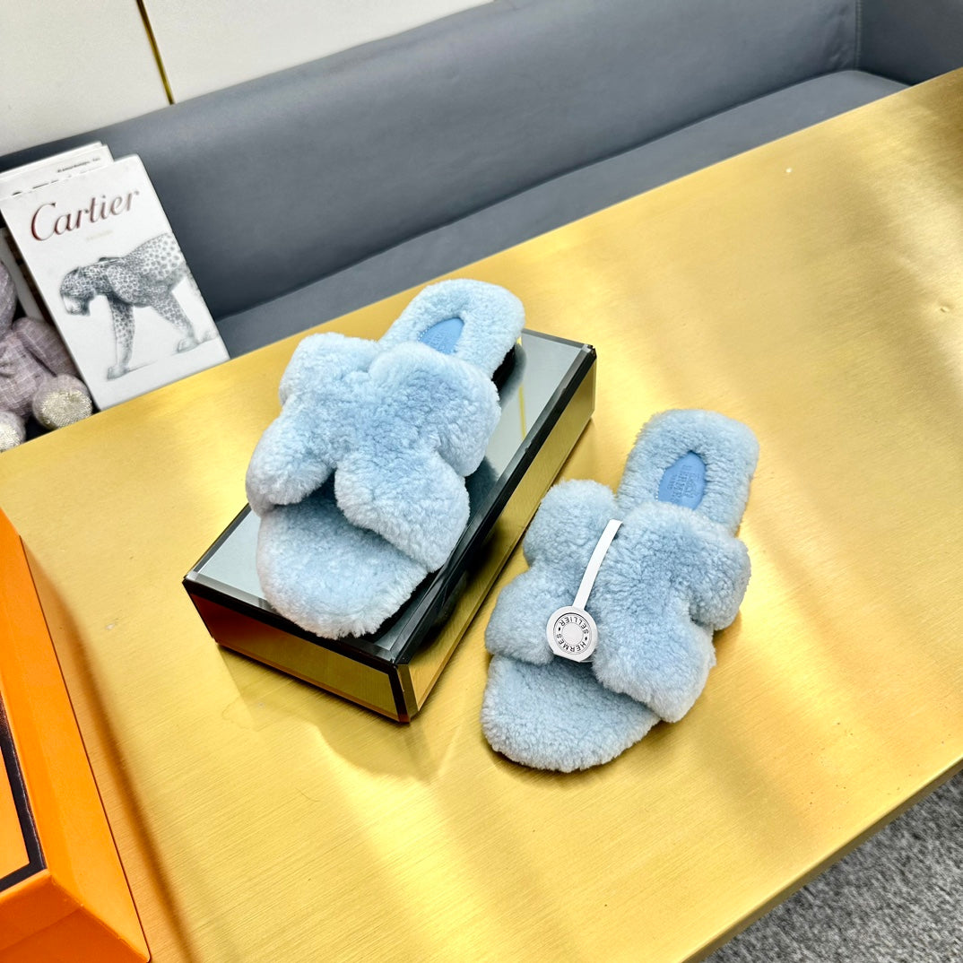 0RAN SHEARLING SANDALS POWDER BLUE、mysite、Cacoeks