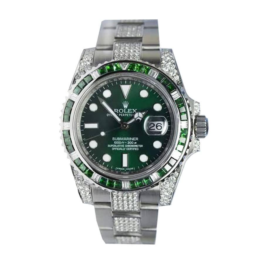 rolex submariner hulk 116610lv diamond green dial iced out
