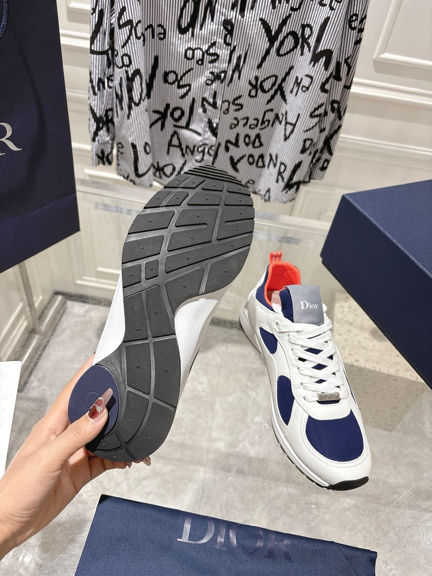 DIOR 25S MILE SERIES SNEAKERS 25MM IN WHITE BLUE CALFSKIN、mysite、Cacoeks