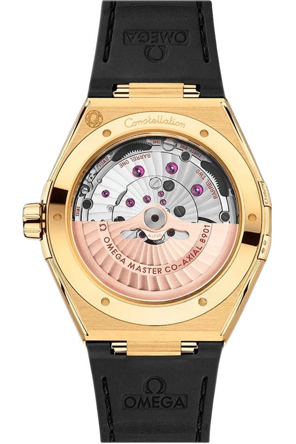 Omega Constellation Ref. 131.63.41.21.01.001 Super Clone Watch – Black Dial Rose Gold Case Leather Strap Fake Replica