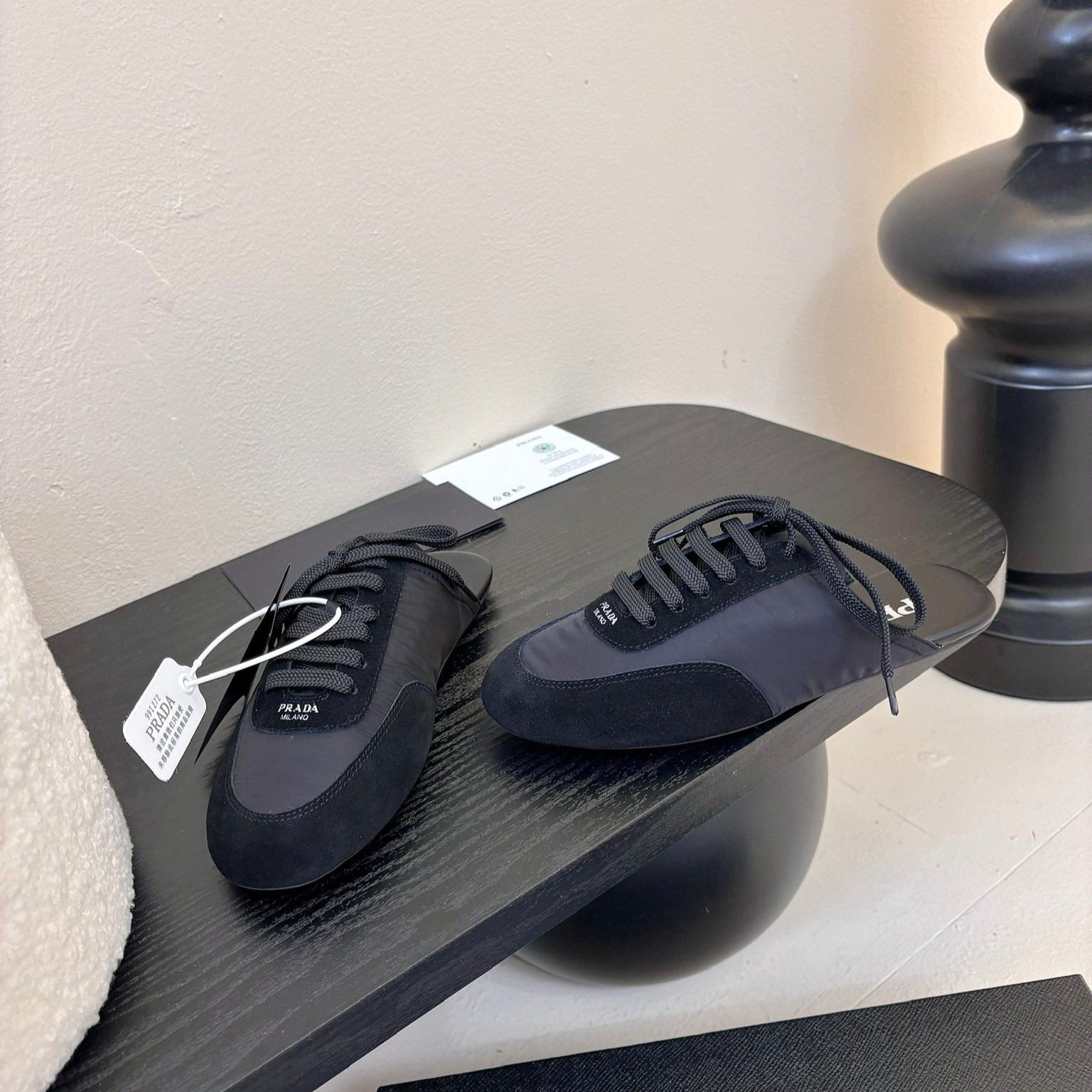 SNEAKER MULES IN BLACK NYLON AND SUEDE、mysite、Cacoeks