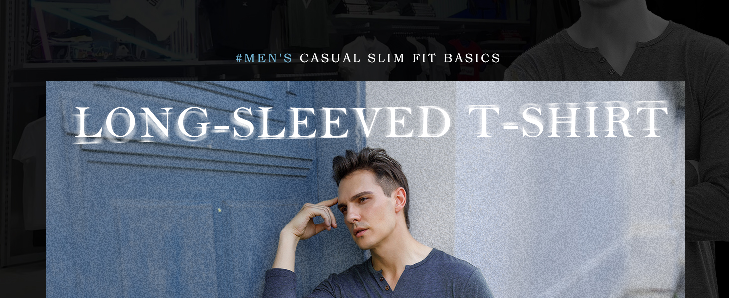 mens fitted henley shirts long sleeve