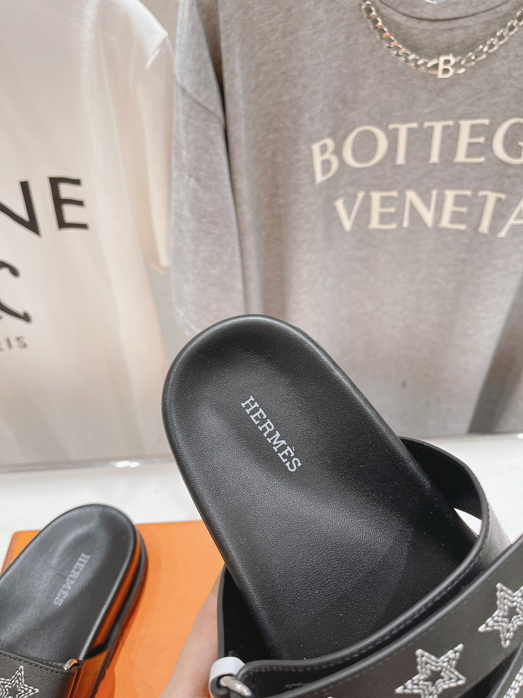 STAR-PATTERNED SANDAL BLACK CALFSKIN、mysite、Cacoeks