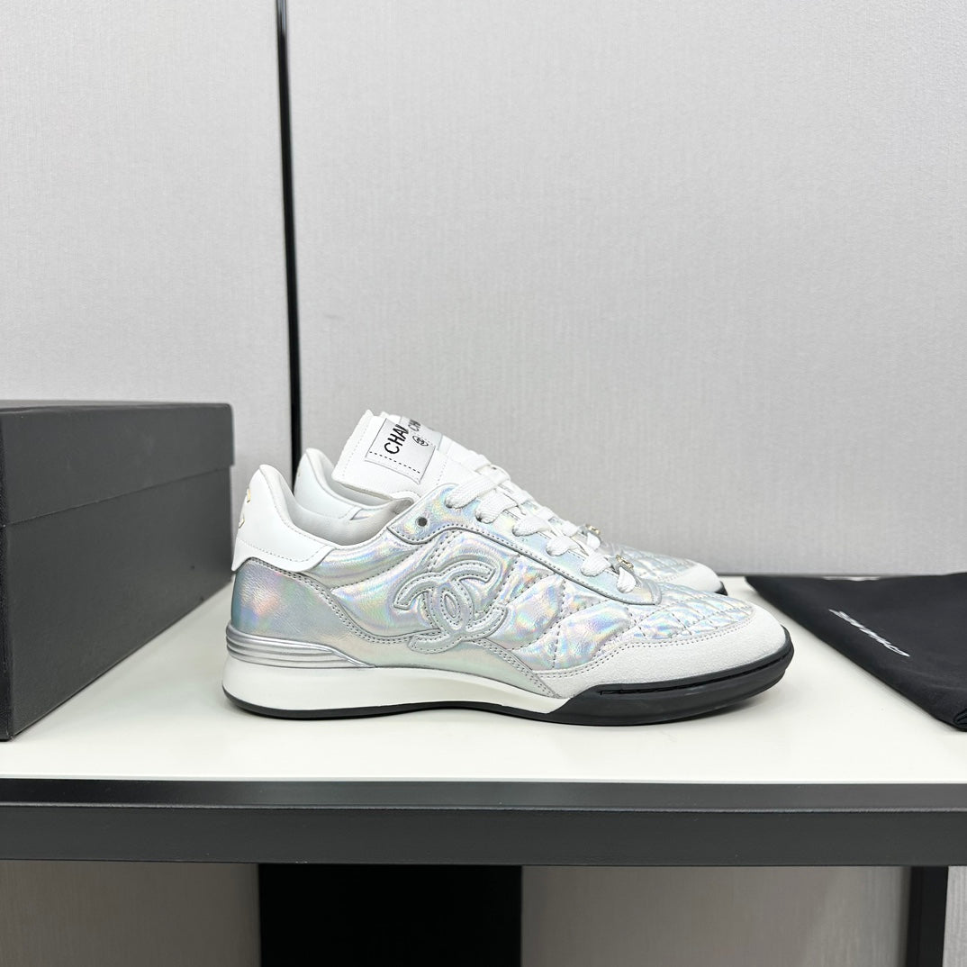 SPORTS SHOES IN GLOSSY SILVER CALFSKIN、mysite、Cacoeks