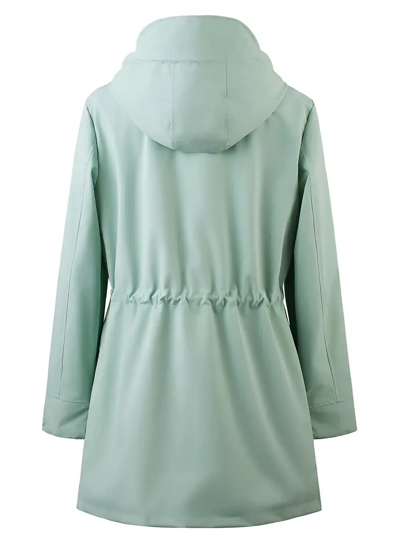 womens beige hooded zip up trench coat with drawstring waist multiple pockets casual long sleeve jacket for fall winter machine washable Product details 27