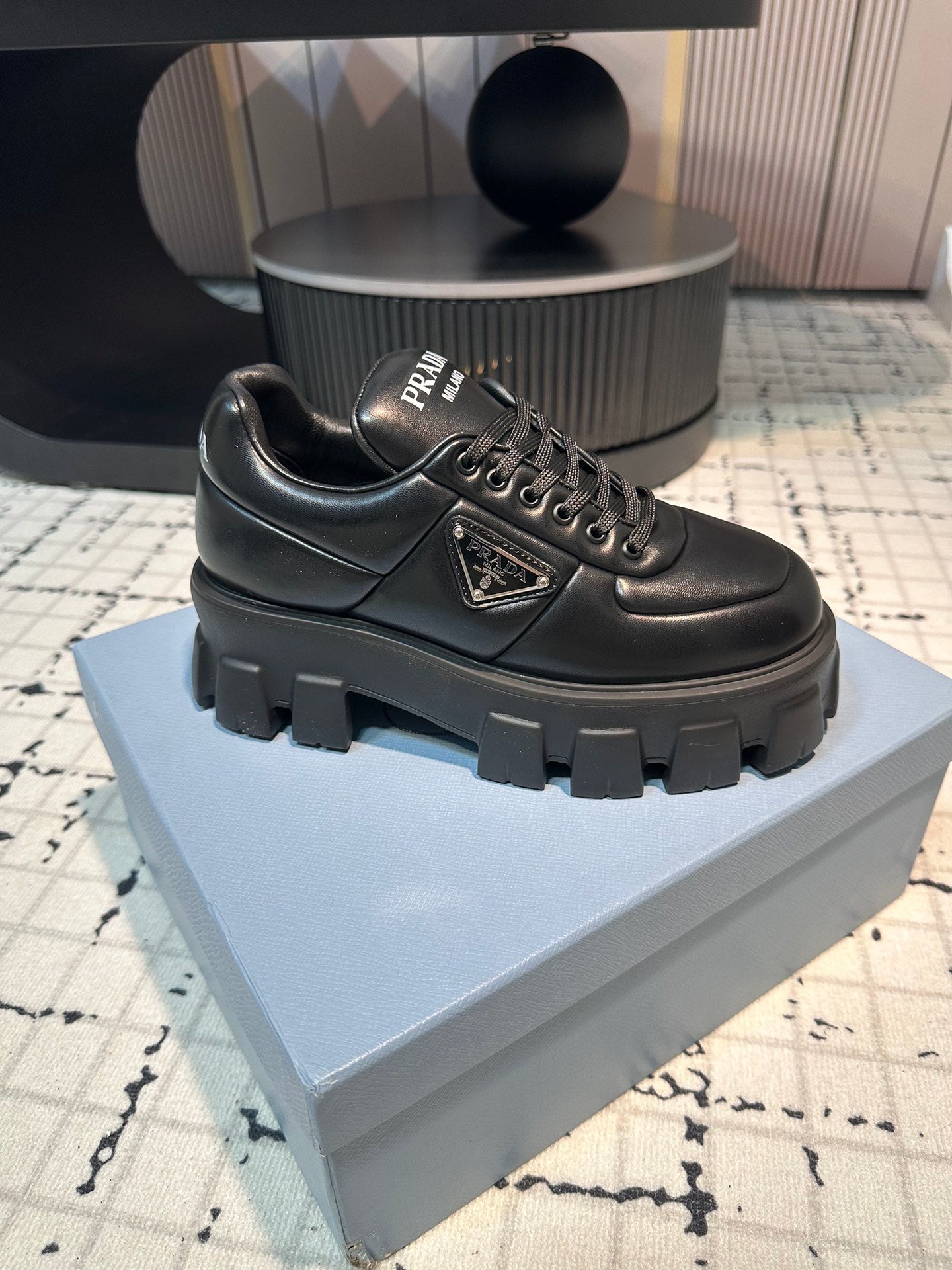 PRA MONOLITH BRUSHED LACE-UP SHOES BLACK LAMBSKIN、mysite、Cacoeks