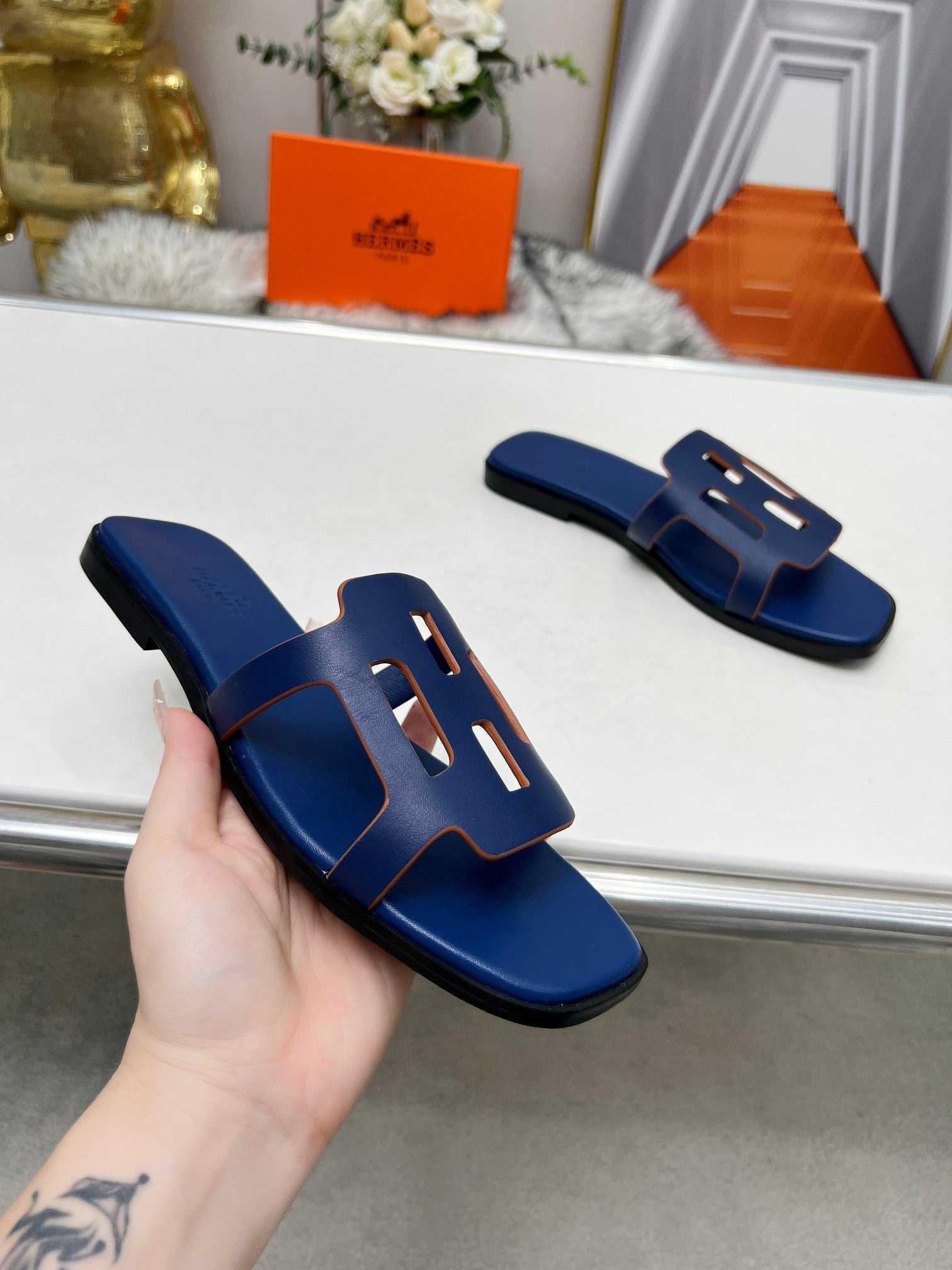FLATFORM SANDAL NAVY CALFSKIN、mysite、Cacoeks