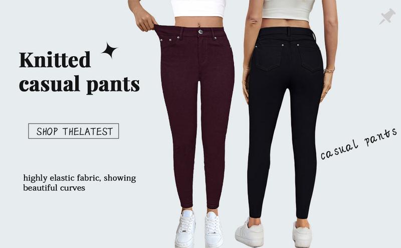 GILIPUR Y2K Women's Plain Pocket Button Leggings, Casual Comfy Skinny Pants for Yoga Gym Workout, Ladies Bottoms for Fall & Winter,T-Chic