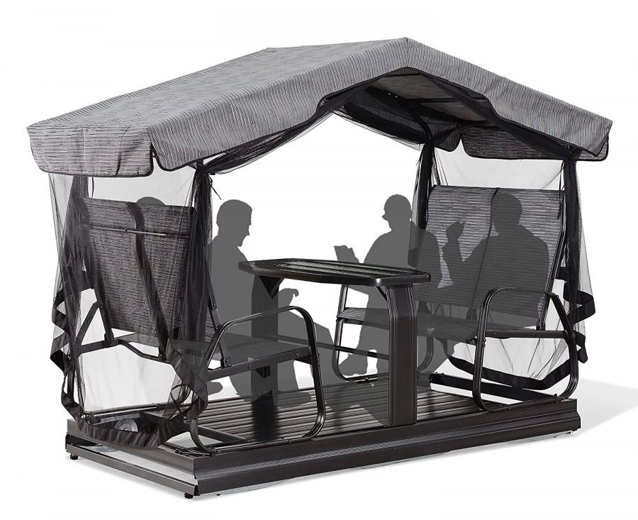 Glider Double Chairs With Table - Double bench and table swinging gazebo set