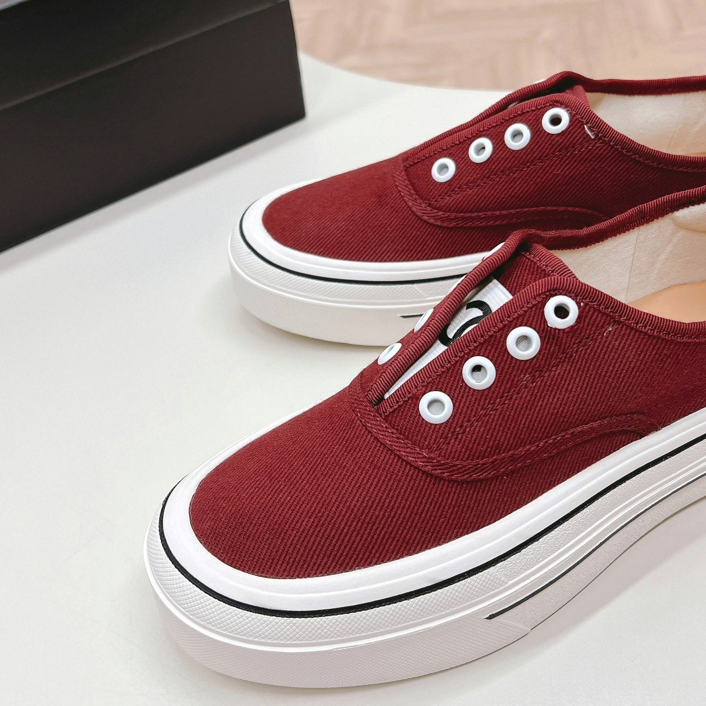 Double C Platform Biscuit Shoes Fabric Cherry Red、mysite、Cacoeks