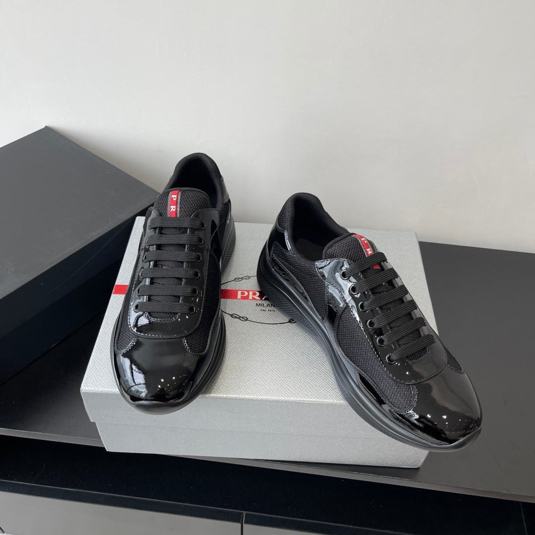 PRADA SNEAKER 25S IN BLACK MESH AND PATENT CALFSKIN、mysite、Cacoeks