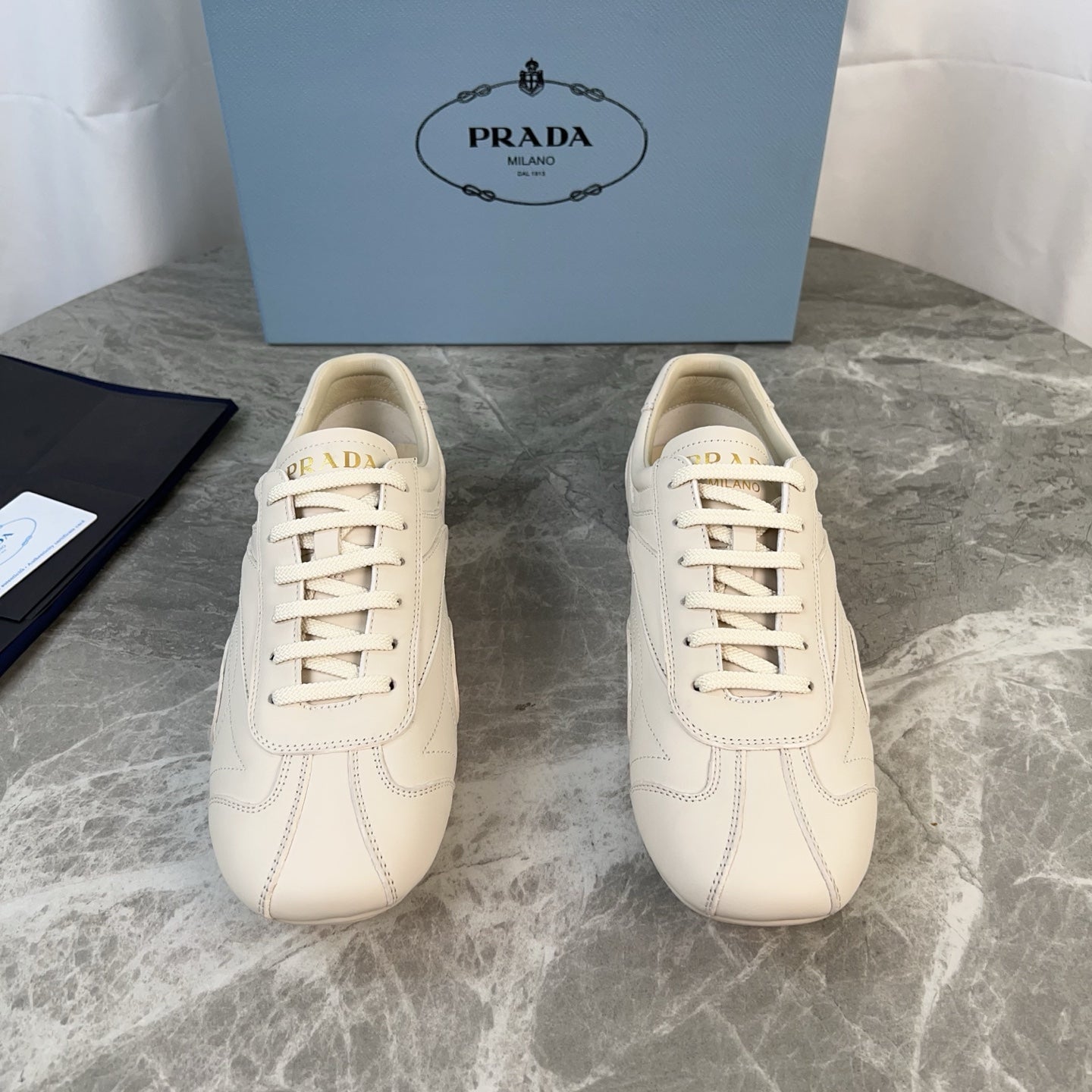 PRADA 25S MONTECARLO ANTIQUED SNEAKERS IN CHALK WHITE NAPPA LEATHER、mysite、Cacoeks