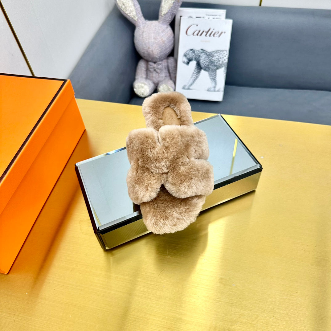 0RAN SHEARLING SANDALS LIGHT BROWN、mysite、Cacoeks