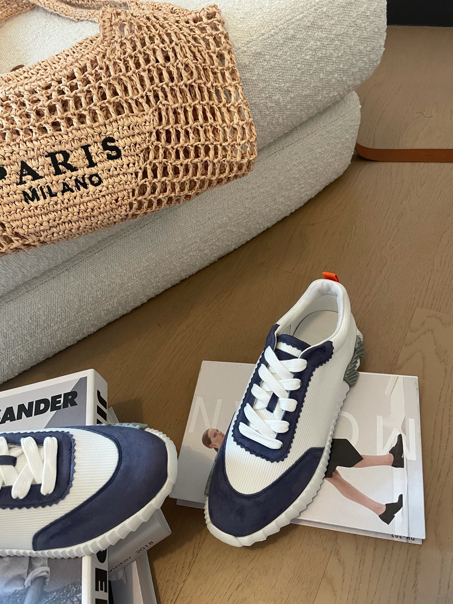 BOUNCING SNEAKERS LIGHT GRAY MIX NAVY CALFSKIN、mysite、Cacoeks