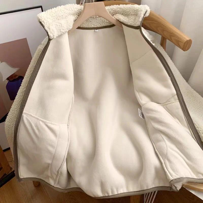 Fashion Lamb Plush Jacket Women's Autumn Winter New Pocket Zipper Long Sleeve Loose Stand Collar Comfort Warm Jacket for Women