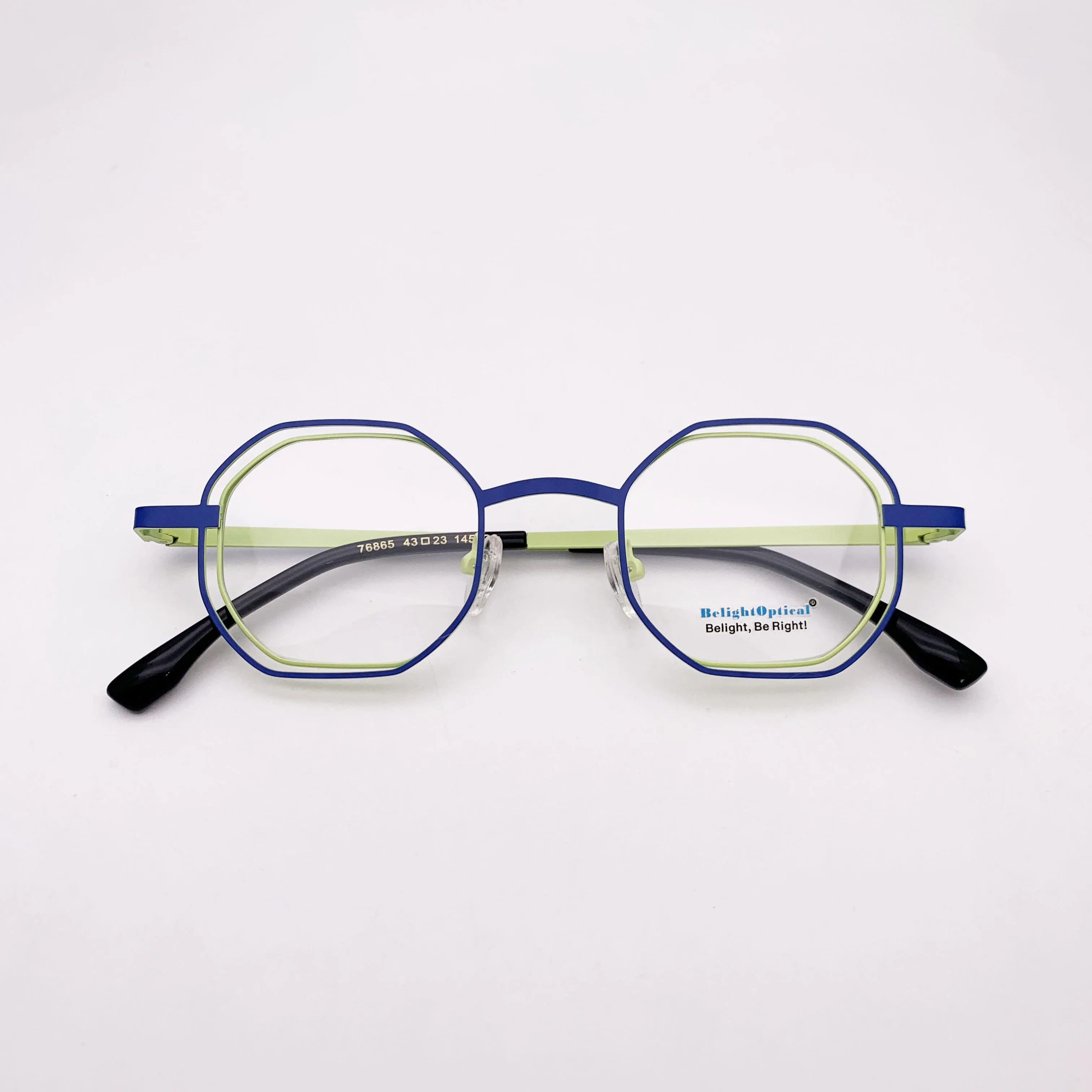 Fancy Colorful Vintage Double Line Metal Pink Irregular Shape Optical Glasses Spectacle Frame Prescritpion Lens Women Style