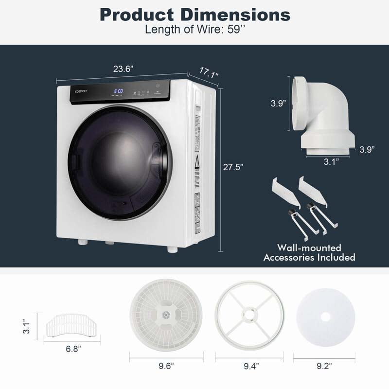 Eletriclife 2.6 Cu.ft Compact Clothes Dryer with Touch Panel and 2 Modes