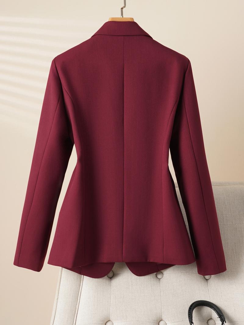 Elegant Women's Blazer Jacket, Fitted Woven Fabric, Long Sleeve Plain Design, Perfect for Office & Spring Autumn Wear