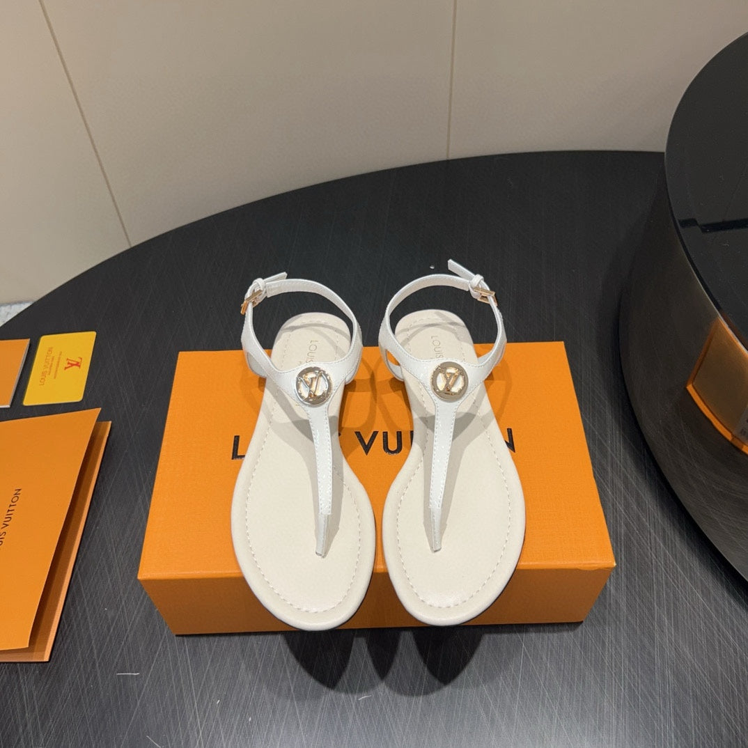 LV THONG SANDALS 25S IN WHITE CALFSKIN WITH GOLD HARDWARE、mysite、Cacoeks