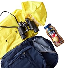 peanuts and backpack and rain jacket