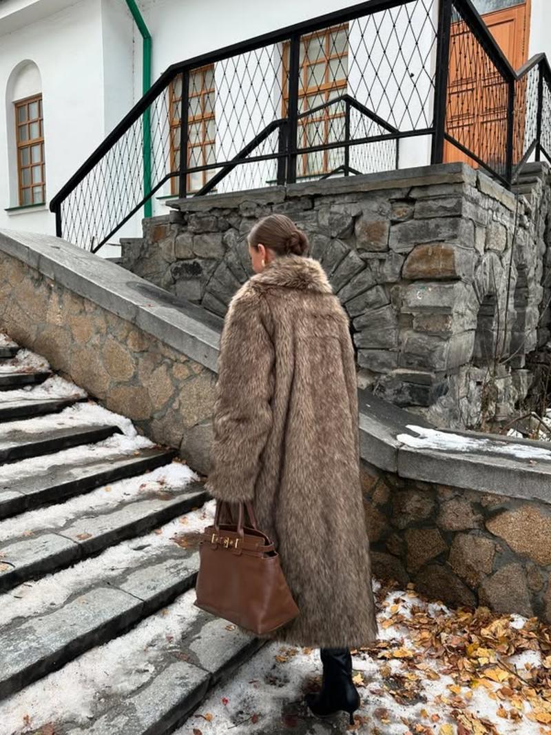 Women's Solid Color Open Front Faux Fur Coat, Elegant Long Sleeve Waterfall Collar Casual Outerwear for Fall & Winter, Women's Clothing for Daily Wear,  Clothing for Women