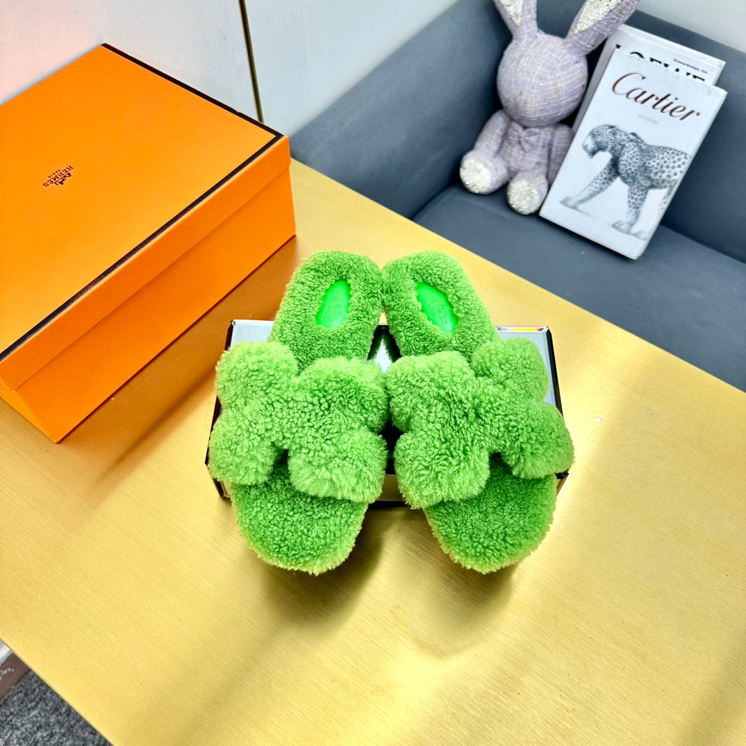 0RAN SHEARLING SANDALS CHARTREUSE GREEN、mysite、Cacoeks