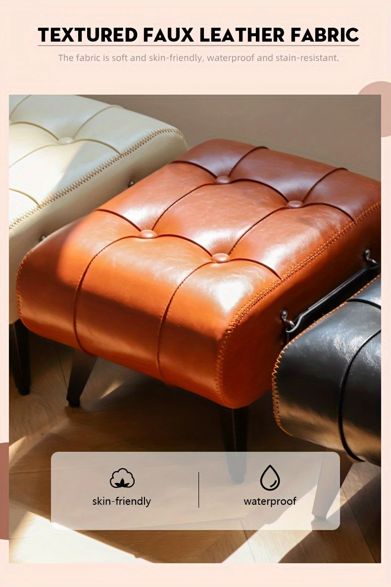 1pc high quality oil wax leather low stools footstools leather padded footstools stylish versatile for sofa end shoe changing stools for living rooms foyers entrance bedroom home decor furniture furniture for home details 4