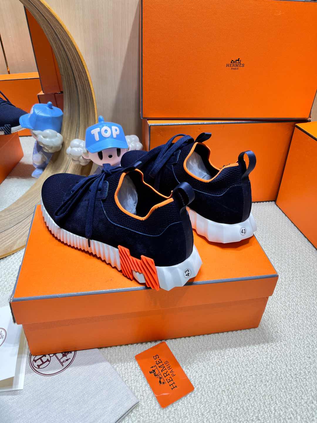 DEPART SLIP-ON SNEAKER IN NAVY BLUE KNIT AND CALFSKIN、mysite、Cacoeks