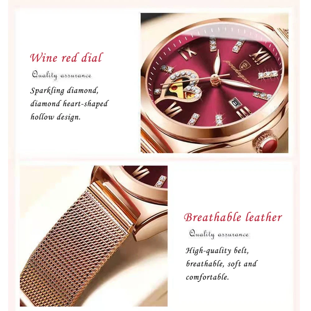 POEDAGAR 2022 Fashion Women Watch Stainless Steel Mesh Rose Gold Luxury Waterproof Luminous Ladies Quartz Watches