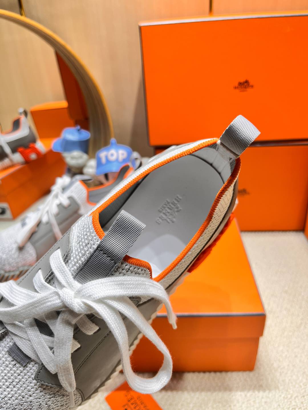 DEPART SLIP-ON SNEAKER IN WHITE MIX MOUSE GRAY KNIT AND CALFSKIN、mysite、Cacoeks