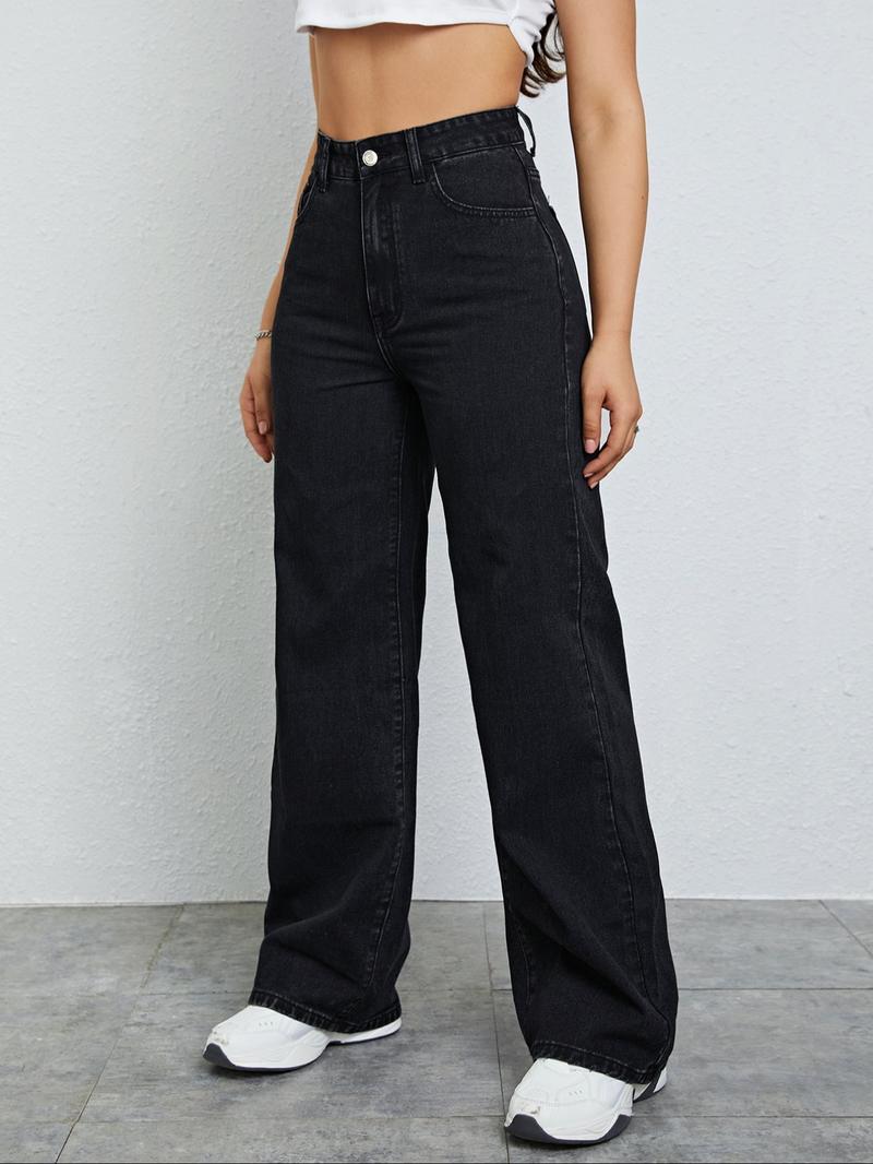 Women's Vintage Style Loose Fit Straight Leg Jeans, Casual Fitted Denim Jeans for Fall & Winter, Classic Boyfriend Look