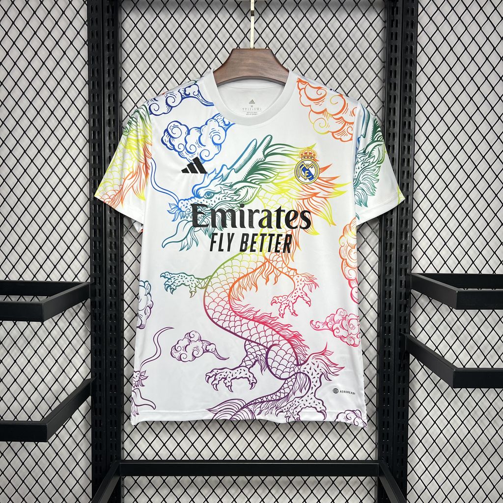 JerseysGala.com | Real Madrid 24-25 White Colorful Dragon Speical Jersey - Fans Version -Customize Name, Number and Patch | Worldwide Shipping