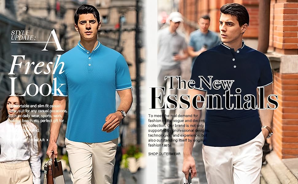 Men's Polo Shirts Casual Short Sleeve Cotton Pique Polo Classic Collarless Golf Shirts for Men