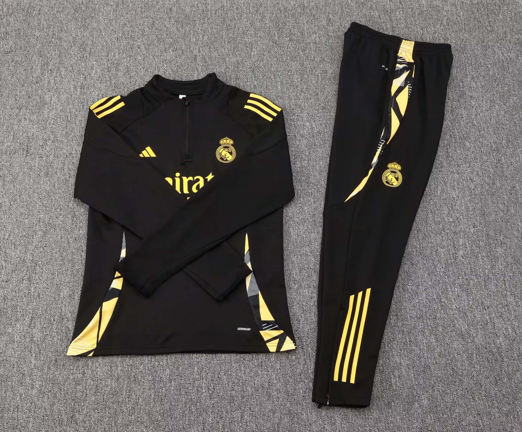 2024/2025 Real Madrid Half-Pull Training Suit Black Football Shirt 1:1 Thai Quality Set:football jersey mysite: unitedjerseyfootball 邓江浪:football