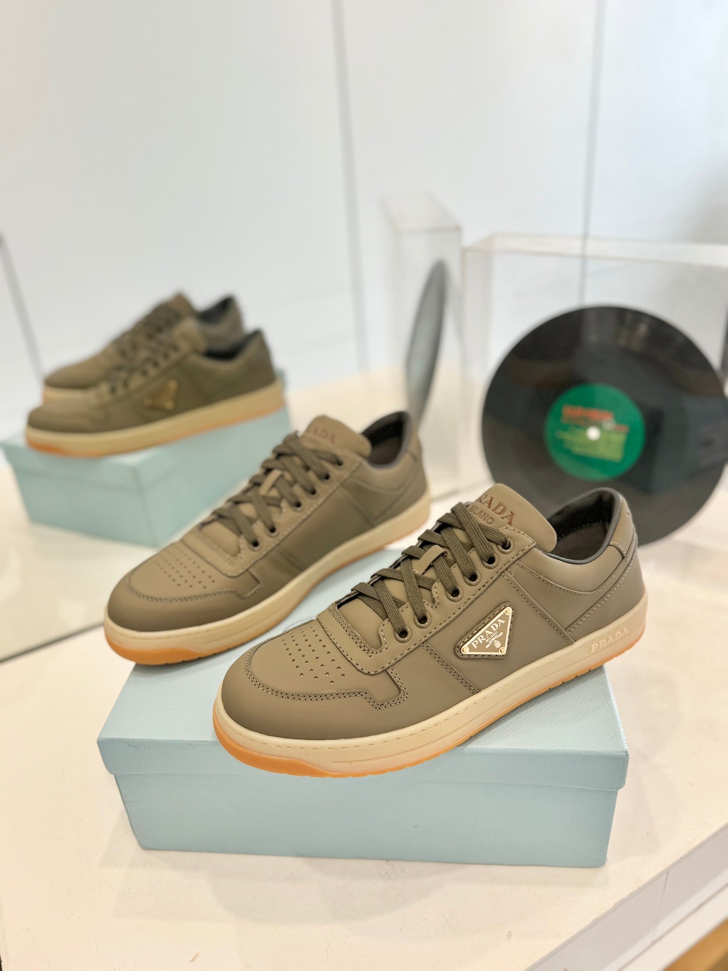 PRA DOWNTOWN PERFORATED SNEAKERS OLIVE CALFSKIN、mysite、Cacoeks