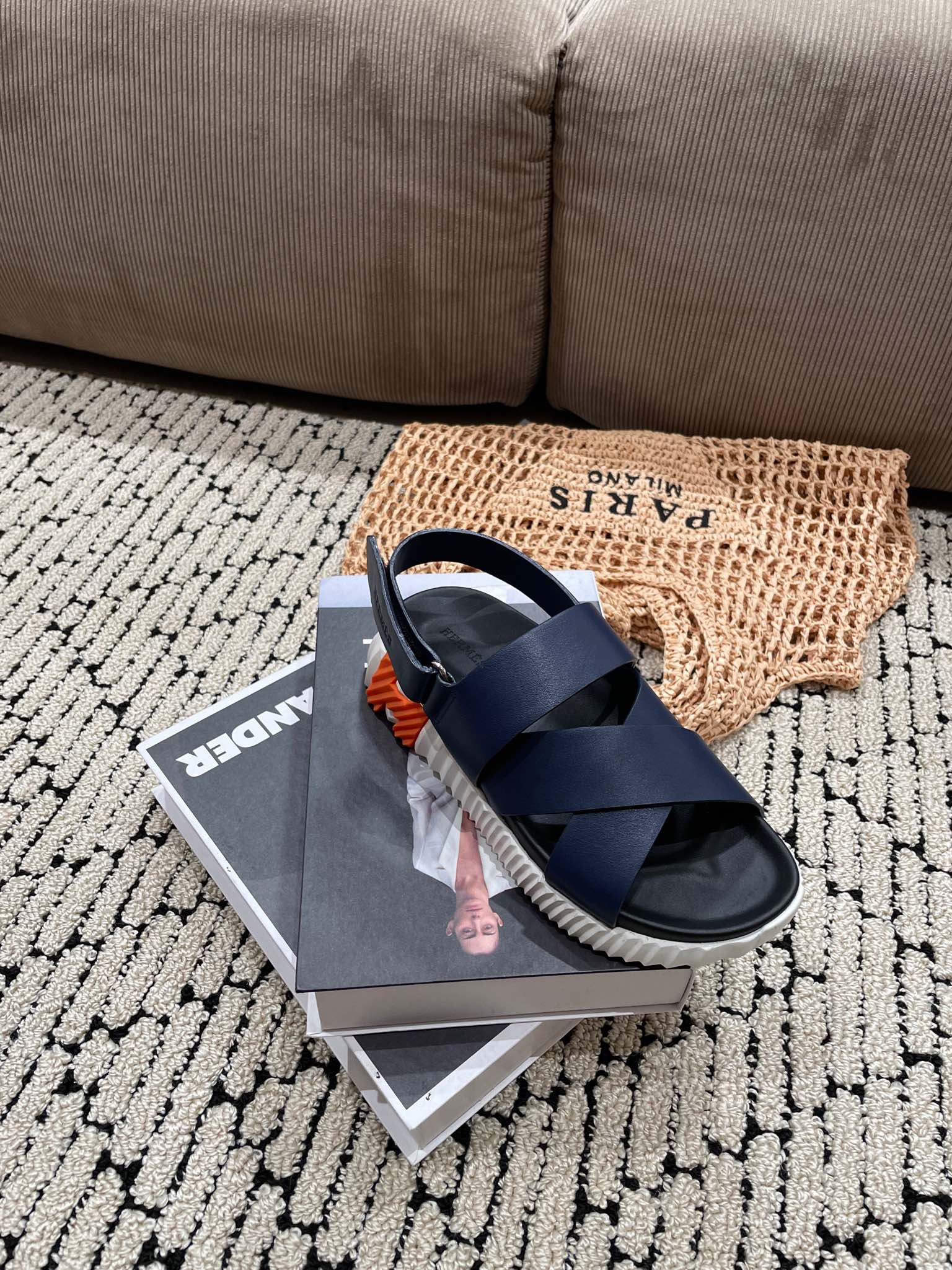 ELECTRIC SANDAL BLACK MIX NAVY CALFSKIN、mysite、Cacoeks