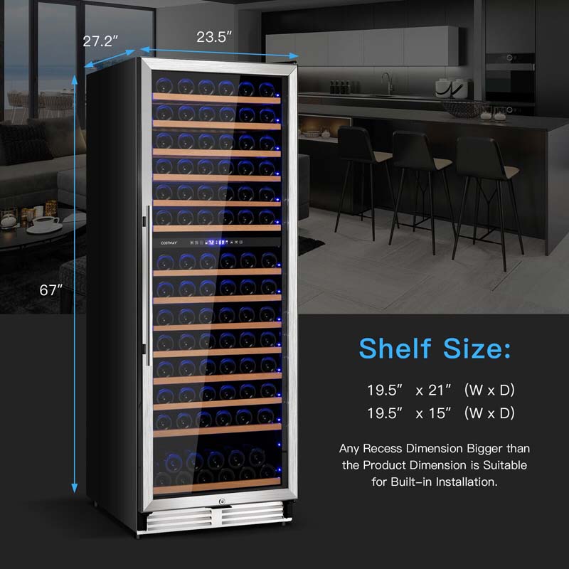Eletriclife 154-Bottle Freestanding Wine Cooler Refrigerator Dual Zone Wine Cellar
